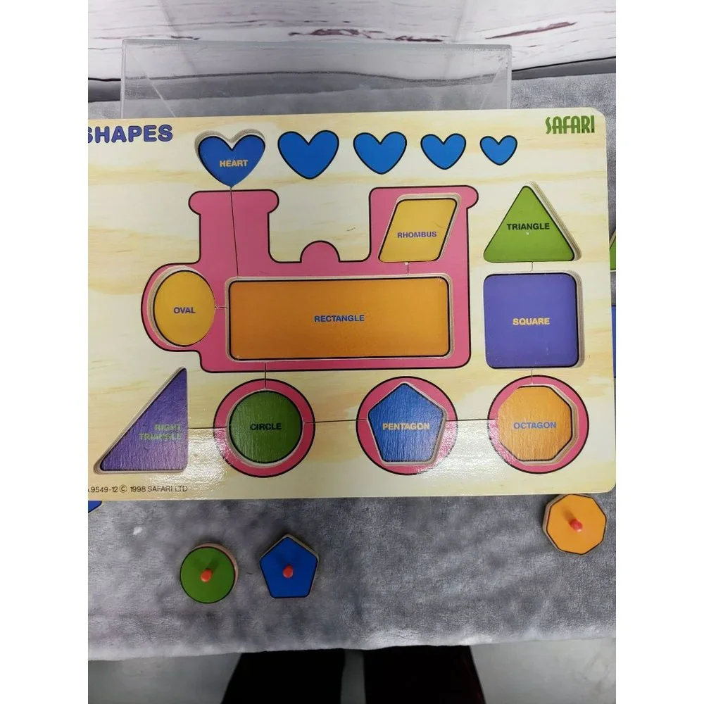 Safari 1998 Vintage‎ Shapes Train Knob Wooden Puzzle